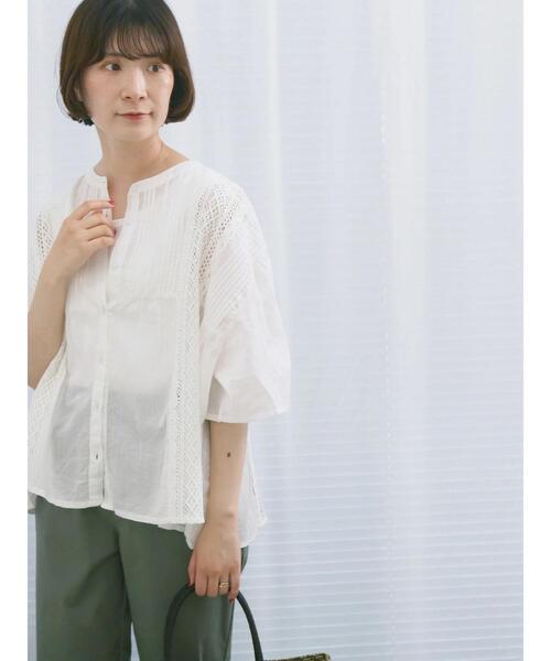 Samansa Mos2 blue（サマンサモスモスブルー）の「【Made in India】ピンタックレース前開きブラウス（シャツ/ブラウス・レディース・オフホワイト/ブラック/グリーン・F）」の21枚目の写真