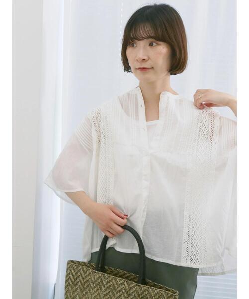 Samansa Mos2 blue（サマンサモスモスブルー）の「【Made in India】ピンタックレース前開きブラウス（シャツ/ブラウス・レディース・オフホワイト/ブラック/グリーン・F）」の22枚目の写真