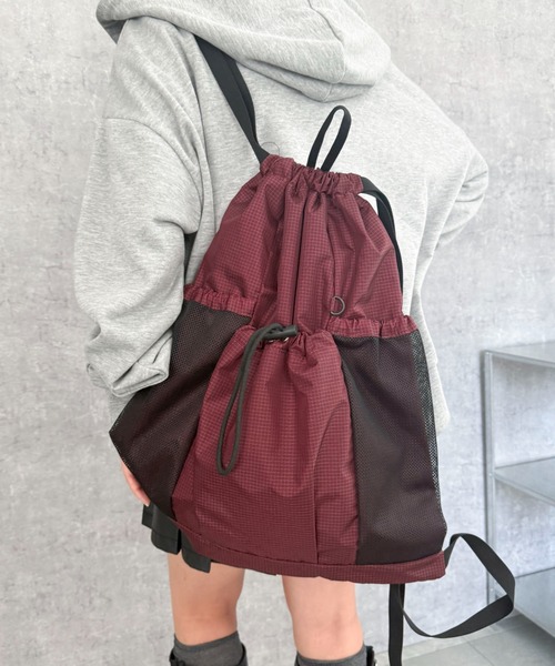 WEGO（ウィゴー）の「WEGO/メッシュポケットナップサック（バックパック/リュック・レディース・グレー/ブラック/ブラウン/その他1/グレー系その他・FREE）」の5枚目の写真