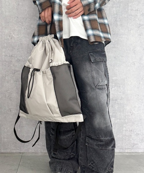 WEGO（ウィゴー）の「WEGO/メッシュポケットナップサック（バックパック/リュック・レディース・グレー/ブラック/ブラウン/その他1/グレー系その他・FREE）」の22枚目の写真