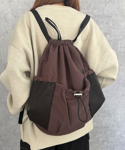 WEGO（ウィゴー）の「WEGO/メッシュポケットナップサック（バックパック/リュック・レディース・グレー/ブラック/ブラウン/その他1/グレー系その他・FREE）」の8枚目の写真