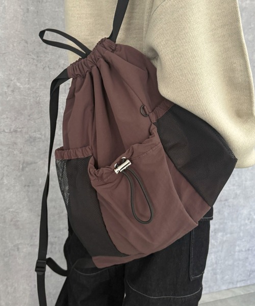 WEGO（ウィゴー）の「WEGO/メッシュポケットナップサック（バックパック/リュック・レディース・グレー/ブラック/ブラウン/その他1/グレー系その他・FREE）」の9枚目の写真