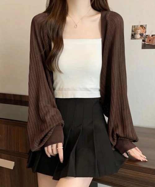 yuue' ( wear )（ユーイ）の「透かし編みショートボレロカーディガン/冷房対策 UVカット（カーディガン/ボレロ・レディース・ブルー/ブラック/ホワイト/ベージュ/ピンク/ダークブラウン・FREE）」の3枚目の写真
