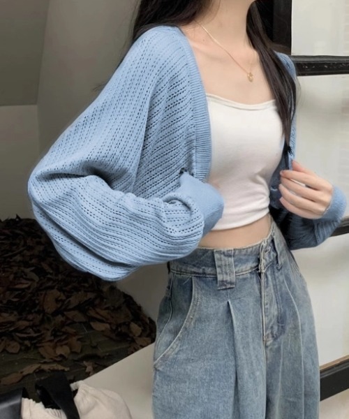 セール】透かし編みショートボレロカーディガン（カーディガン/ボレロ