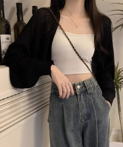 yuue' ( wear )（ユーイ）の「透かし編みショートボレロカーディガン（カーディガン/ボレロ・レディース・ブルー/ブラック/ホワイト/ベージュ・FREE）」の2枚目の写真