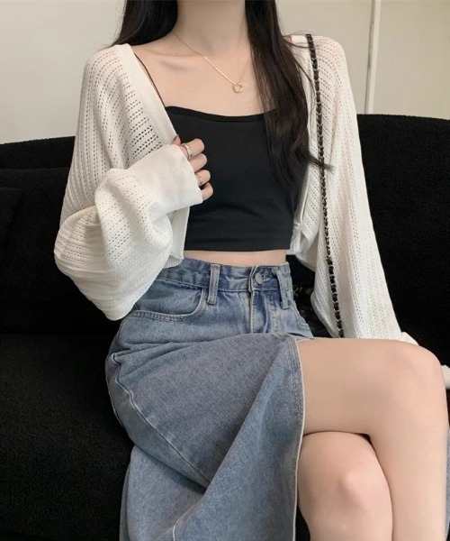 yuue' ( wear )（ユーイ）の「透かし編みショートボレロカーディガン（カーディガン/ボレロ・レディース・ブルー/ブラック/ホワイト/ベージュ・FREE）」の6枚目の写真