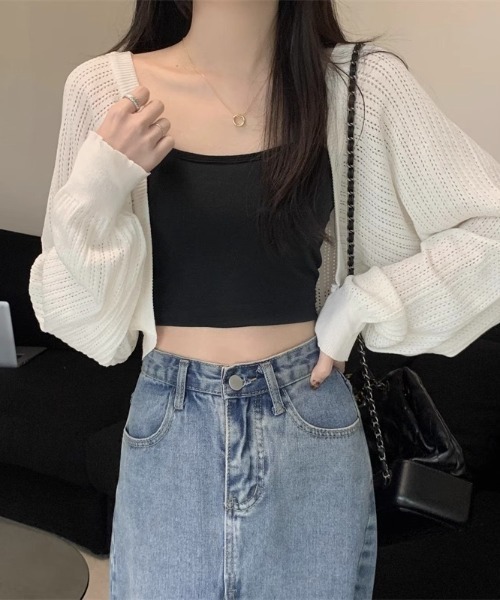 yuue' ( wear )（ユーイ）の「透かし編みショートボレロカーディガン（カーディガン/ボレロ・レディース・ブルー/ブラック/ホワイト/ベージュ・FREE）」の7枚目の写真