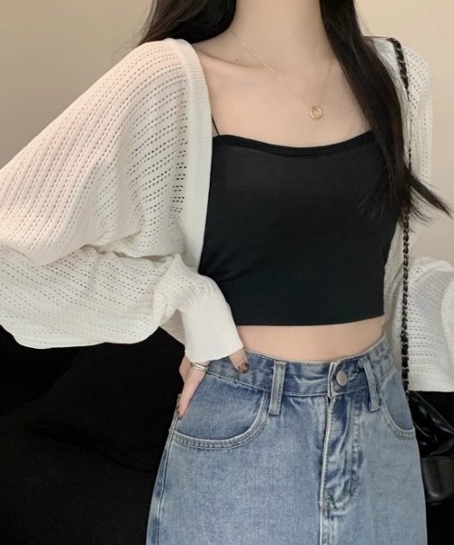 yuue' ( wear )（ユーイ）の「透かし編みショートボレロカーディガン（カーディガン/ボレロ・レディース・ブルー/ブラック/ホワイト/ベージュ・FREE）」の8枚目の写真