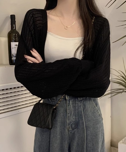 yuue' ( wear )（ユーイ）の「透かし編みショートボレロカーディガン（カーディガン/ボレロ・レディース・ブルー/ブラック/ホワイト/ベージュ・FREE）」の15枚目の写真