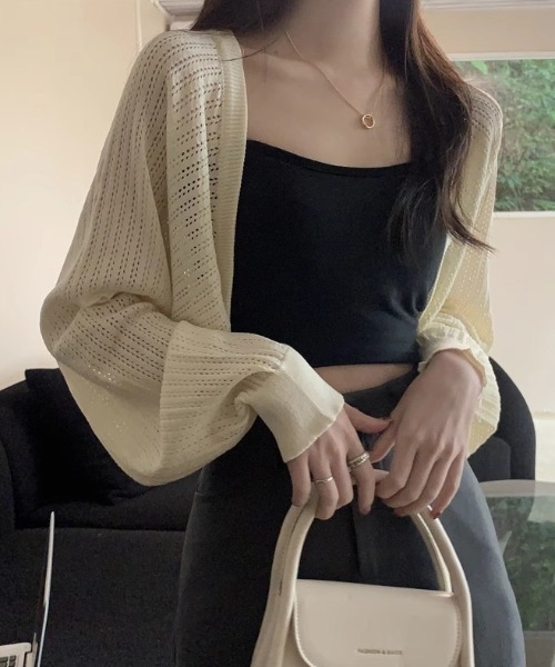 yuue' ( wear )（ユーイ）の「透かし編みショートボレロカーディガン（カーディガン/ボレロ・レディース・ブルー/ブラック/ホワイト/ベージュ・FREE）」の19枚目の写真