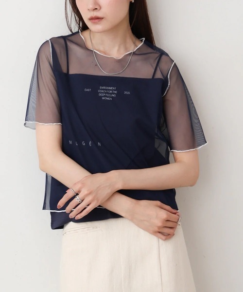Bab(バブ)の「カラーメローチュールレイヤードTシャツ(Tシャツ/カットソー・レディース・チャコールグレー/オフホワイト/ネイビー・FREE)」の7枚目の写真