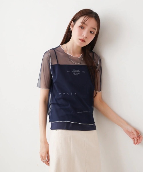 Bab(バブ)の「カラーメローチュールレイヤードTシャツ(Tシャツ/カットソー・レディース・チャコールグレー/オフホワイト/ネイビー・FREE)」の9枚目の写真