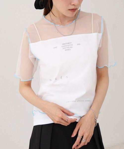 Bab(バブ)の「カラーメローチュールレイヤードTシャツ(Tシャツ/カットソー・レディース・チャコールグレー/オフホワイト/ネイビー・FREE)」の15枚目の写真