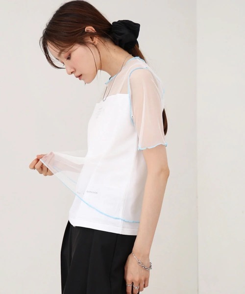 Bab(バブ)の「カラーメローチュールレイヤードTシャツ(Tシャツ/カットソー・レディース・チャコールグレー/オフホワイト/ネイビー・FREE)」の16枚目の写真