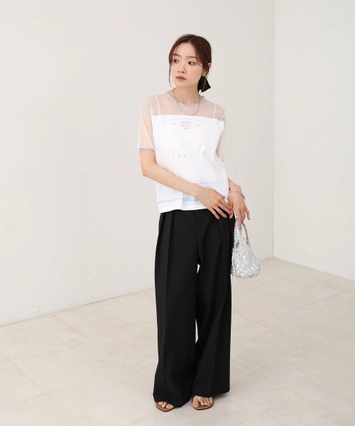 Bab(バブ)の「カラーメローチュールレイヤードTシャツ(Tシャツ/カットソー・レディース・チャコールグレー/オフホワイト/ネイビー・FREE)」の21枚目の写真