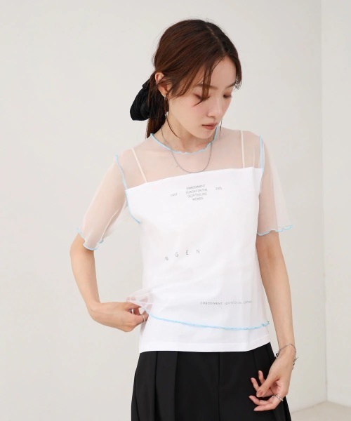 Bab(バブ)の「カラーメローチュールレイヤードTシャツ(Tシャツ/カットソー・レディース・チャコールグレー/オフホワイト/ネイビー・FREE)」の22枚目の写真