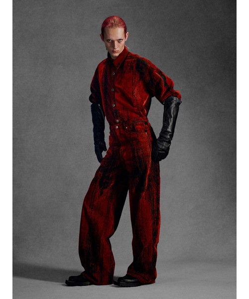 JOHN LAWRENCE SULLIVAN（ジョンローレンスサリバン）の「FLOCKED DENIM WIDE PANTS（デニムパンツ・メンズ・オレンジ・46/44/48）」の3枚目の写真