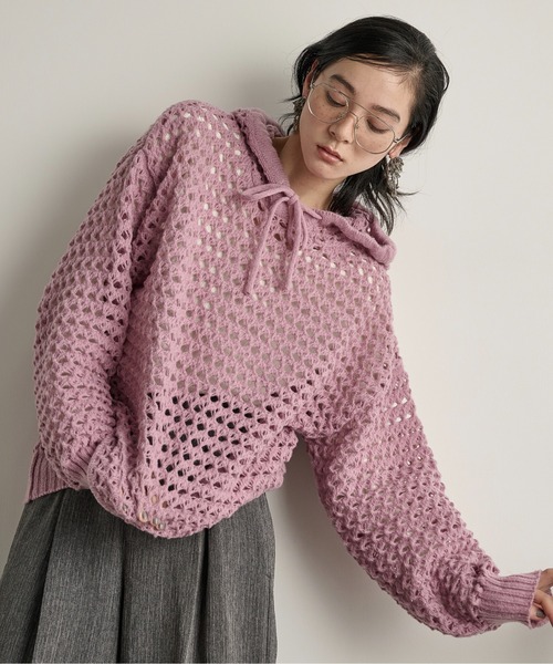 あつこ様ご予約　未使用　ルネ　ワフッル生地　重ね編みニットフーディー セール】透かし編みニットフーディー（ニット/セーター）｜THE YOn