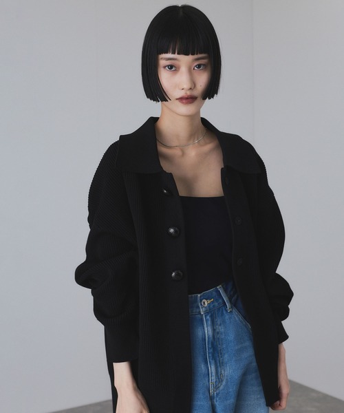 セール】【サステナブル】ポロニットリラックスカーディガン