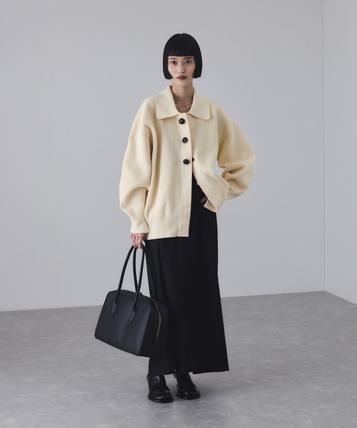 ADAM ET ROPÉ FEMME ポロニットリラックスカーディガン ADAM ET ROPE'（アダムエロペ） カーディガン 「サステナブル」ポロ