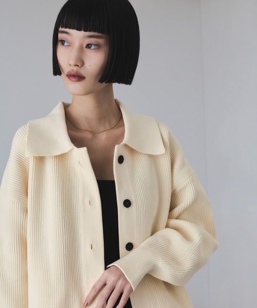 セール】【サステナブル】ポロニットリラックスカーディガン
