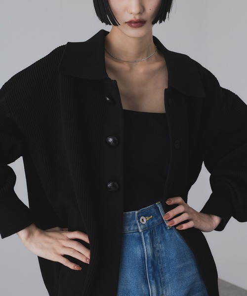 セール】【サステナブル】ポロニットリラックスカーディガン