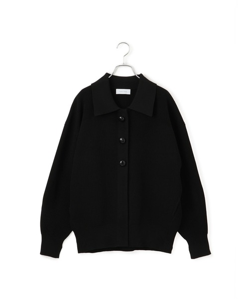 【新品・匿名】アダムエロぺ ポロニットリラックスカーディガン ブラック セール】【サステナブル】ポロニットリラックスカーディガン