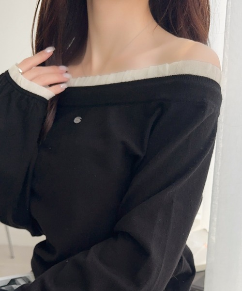 mily bilet(ミウィビレット)の「【mily bilet】大人の甘さをひとさじ。マルチWAYロゴシェルボタン使い裾フリルリボンニットプルオーバー(オフショル可)(ニット/セーター・レディース・ブラウン/ブラック/アイボリー/グレー・LARGE/MEDIUM/SMALL/X-LARGE)」の8枚目の写真