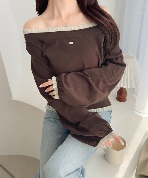 mily bilet(ミウィビレット)の「【mily bilet】大人の甘さをひとさじ。マルチWAYロゴシェルボタン使い裾フリルリボンニットプルオーバー(オフショル可)(ニット/セーター・レディース・ブラウン/ブラック/アイボリー/グレー・LARGE/MEDIUM/SMALL/X-LARGE)」の17枚目の写真