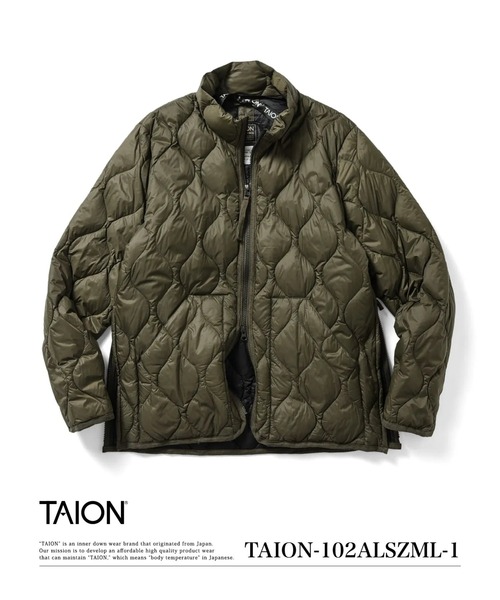TAION(タイオン)の「【TAION(タイオン)】〈ユニセックス〉ミリタリー ハイネックWジップ ダウンジャケット-ソフトシェル(ダウンジャケット/コート・メンズ・ダークオリーブ/ブラック・M/XL/L/S/XS)」の2枚目の写真