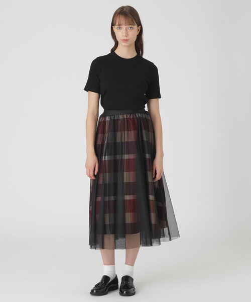 BLUE LABEL CRESTBRIDGE（ブルーレーベルクレストブリッジ）の「クレストブリッジチェックライトクロッシングチュールスカート（スカート・レディース・レッド/ベージュ系その他・36/38）」の3枚目の写真