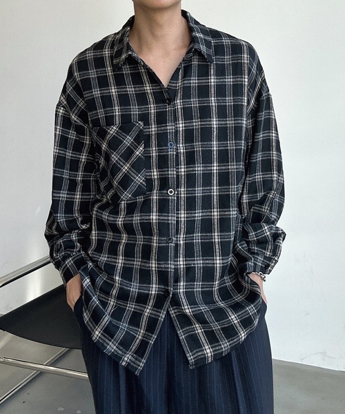 UNDERSTATEMENTs(アンダーステイトメント)の「【ユニセックス】ルーズチェックシャツ(シャツ/ブラウス・メンズ・ブラック/グリーン/イエロー・MEDIUM/LARGE)」の7枚目の写真