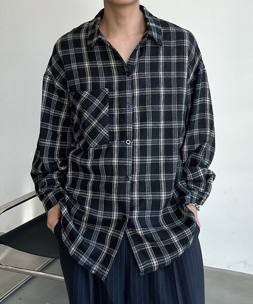 UNDERSTATEMENTs(アンダーステイトメント)の「【ユニセックス】ルーズチェックシャツ(シャツ/ブラウス・メンズ・ブラック/グリーン/イエロー・MEDIUM/LARGE)」の8枚目の写真