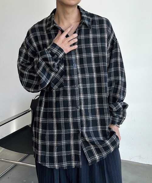 UNDERSTATEMENTs(アンダーステイトメント)の「【ユニセックス】ルーズチェックシャツ(シャツ/ブラウス・メンズ・ブラック/グリーン/イエロー・MEDIUM/LARGE)」の16枚目の写真