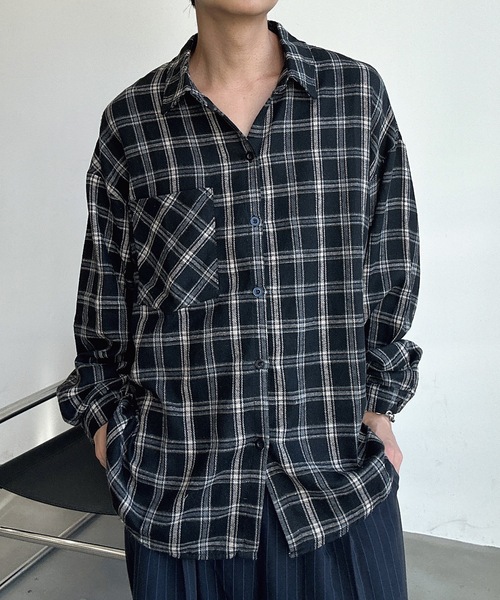 UNDERSTATEMENTs(アンダーステイトメント)の「【ユニセックス】ルーズチェックシャツ(シャツ/ブラウス・メンズ・ブラック/グリーン/イエロー・MEDIUM/LARGE)」の17枚目の写真