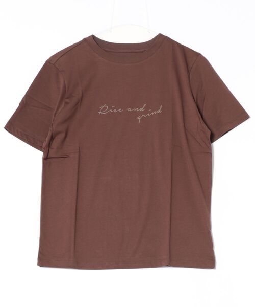 TRIANGLE PALETTE（トライアングルパレット）の「手描き風ロゴ 半袖サイロTシャツ/コットンTシャツ（Tシャツ/カットソー・レディース・ダークグレー/ブラック/グレイッシュベージュ/アイボリー/ブラウン・FREE）」の18枚目の写真