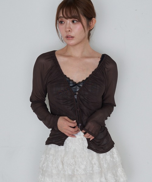 RAY CASSIN(レイカズン)の「シアーカーデランジェリーキャミセット(シャツ/ブラウス・レディース・ブラウン系その他2/アイボリー/ブラック/ブラック系その他2/ブラウン・FREE)」の4枚目の写真