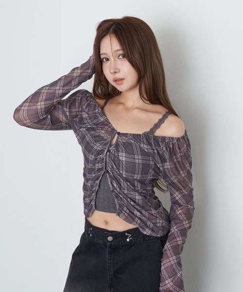 RAY CASSIN(レイカズン)の「シアーカーデランジェリーキャミセット(シャツ/ブラウス・レディース・ブラウン系その他2/アイボリー/ブラック/ブラック系その他2/ブラウン・FREE)」の5枚目の写真