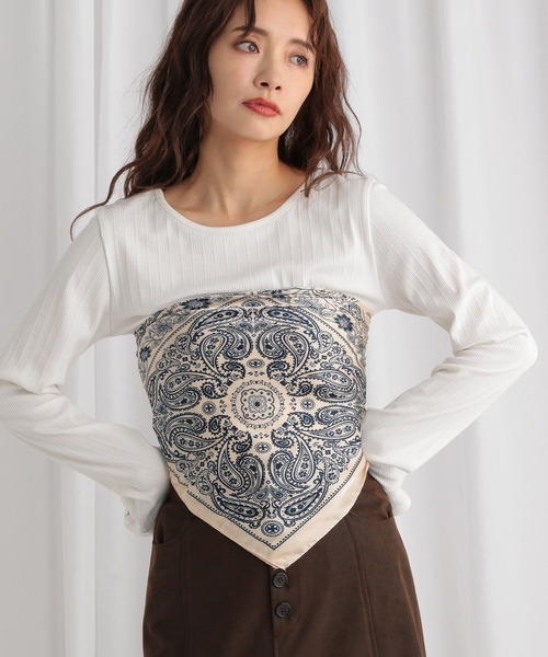 mysty woman（ミスティウーマン）の「ペイズリー柄スカーフ 598809（ストール/ショール・レディース・アイボリー/ブラック・FREE）」の20枚目の写真