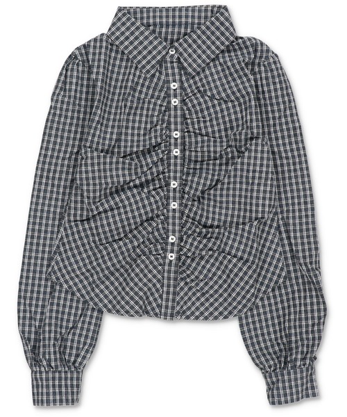 SPINNS(スピンズ)の「着るだけ細見え☆韓国っぽシャーリングタイトシャツ(シャツ/ブラウス・レディース・アイボリー/チャコール/ネイビー/ブラウン・ONESIZE)」の4枚目の写真