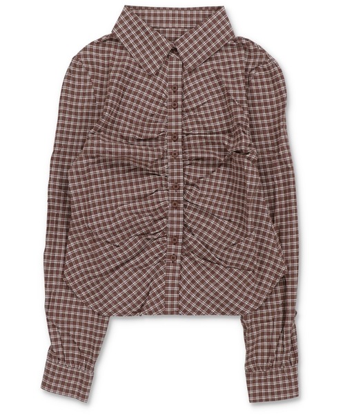 SPINNS(スピンズ)の「着るだけ細見え☆韓国っぽシャーリングタイトシャツ(シャツ/ブラウス・レディース・アイボリー/チャコール/ネイビー/ブラウン・ONESIZE)」の3枚目の写真