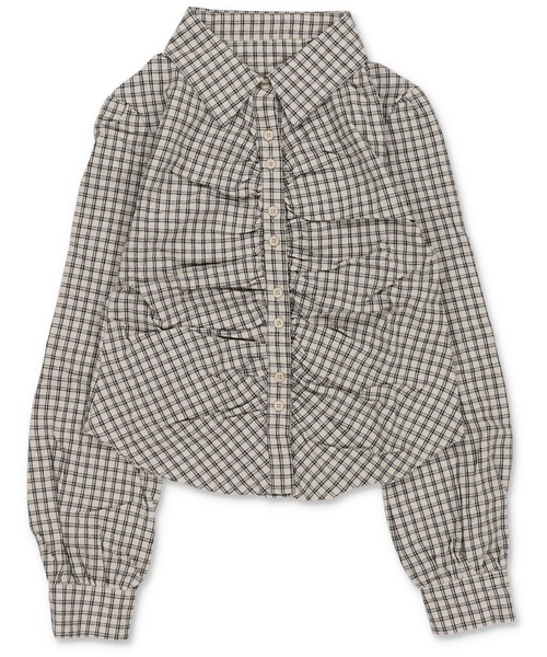 SPINNS(スピンズ)の「着るだけ細見え☆韓国っぽシャーリングタイトシャツ(シャツ/ブラウス・レディース・アイボリー/チャコール/ネイビー/ブラウン・ONESIZE)」の7枚目の写真