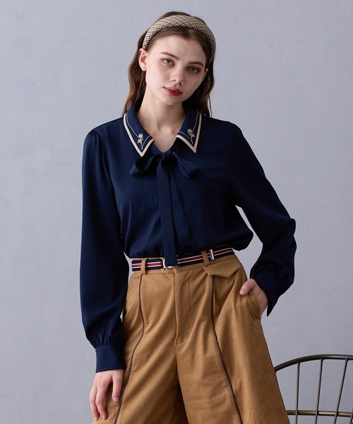 セール】衿パイピングタイブラウス（シャツ/ブラウス）｜NICOLE CLUB