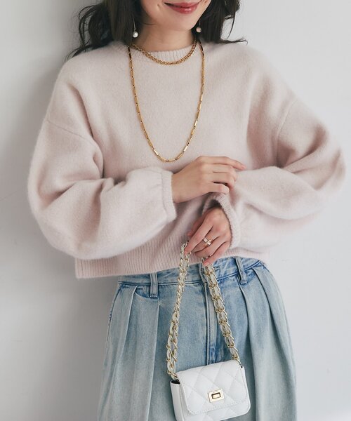 ラブティックボンボン　ヘアリーウール前後2wayカーディガン　クロップド丈ニット La boutique BonBon（ラブティックボンボン）の「【着回し力抜群