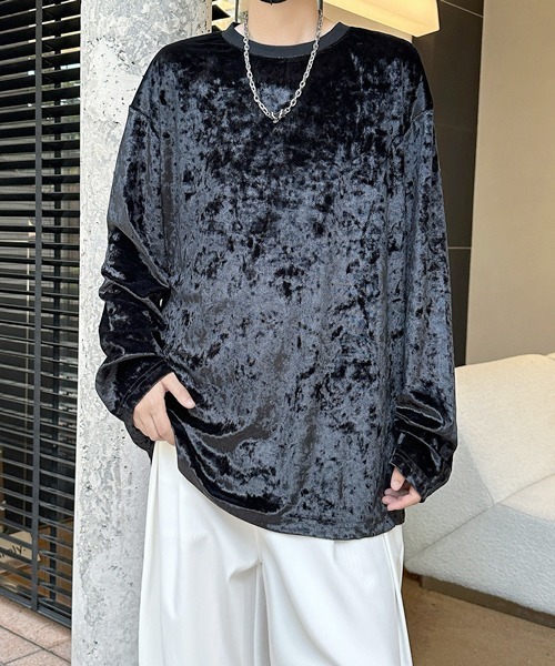 FVLMEN(フルメン)の「【FVLMEN】velvet design longsleeve Tee/ベロア調 ロングスリーブ T(Tシャツ/カットソー・メンズ・チャコールグレー/ブラック/ホワイト・X-LARGE/LARGE/MEDIUM)」の3枚目の写真