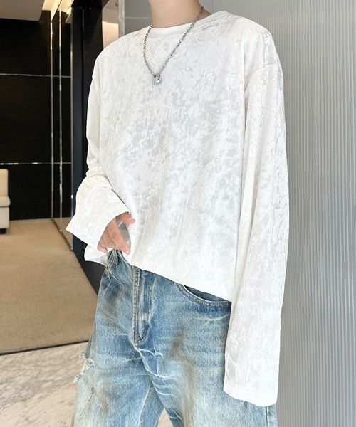 FVLMEN(フルメン)の「【FVLMEN】velvet design longsleeve Tee/ベロア調 ロングスリーブ T(Tシャツ/カットソー・メンズ・チャコールグレー/ブラック/ホワイト・X-LARGE/LARGE/MEDIUM)」の4枚目の写真