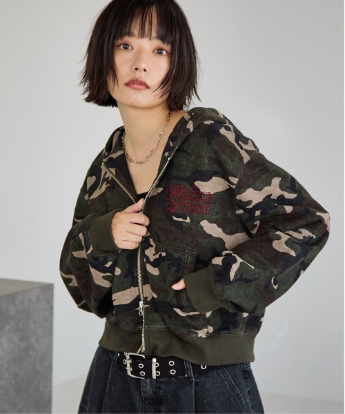 PBLIM（ページボーイリム）の「《UNISEX/セットアップ対応》ロゴ刺繍ジップパーカー（パーカー・レディース・杢グレー/ブラウン/グリーン系カモフラージュ・MEDIUM/SMALL）」の10枚目の写真