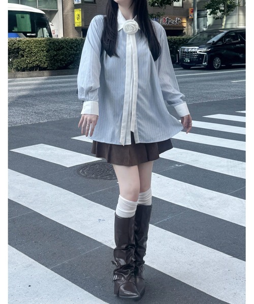 mellowneon（メロウネオン）の「ストライプローズタイシャツ（シャツ/ブラウス・レディース・ブルー・FREE）」の21枚目の写真