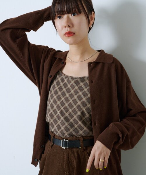 WHIMSIC（ウィムジック）の「【WHIMSIC】ファインニットシャツ（カーディガン/ボレロ・レディース・グレー/ブラウン/ネイビー・FREE）」の2枚目の写真