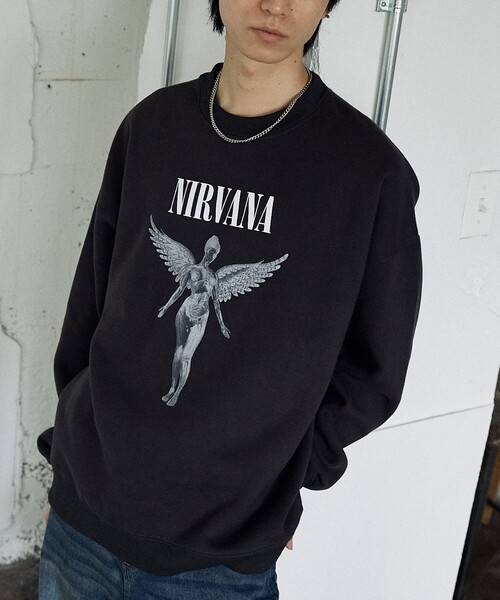 PUBLUX(パブリュクス)の「PUBLUX/パブリュクス 別注 NIRVANA IN U TERO SWEAT/ニルヴァーナプリントスウェット(限定展開)(スウェット・メンズ・チャコールグレー/ライトグレー・SMALL/MEDIUM/LARGE)」の1枚目の写真